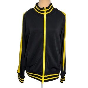 Halfheart Black Jacket Cold Shoulder with Yellow Stripes, Pockets, Zip Up